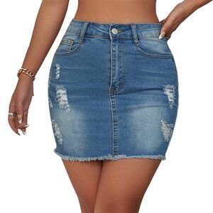 3996 Jean Skirt Stretch Casual High Waisted Denim Short Skirt Cute A Line